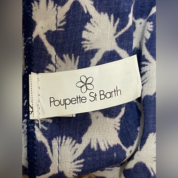 Poupette St Barth Blue & Cream Fringe Ruffle Fit & Flare Dress Size Small - Picture 9 of 10